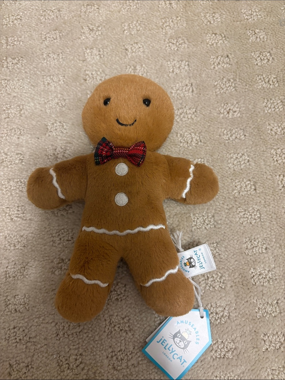 Jellycat Brown Gingerbread Plush with Red Bow